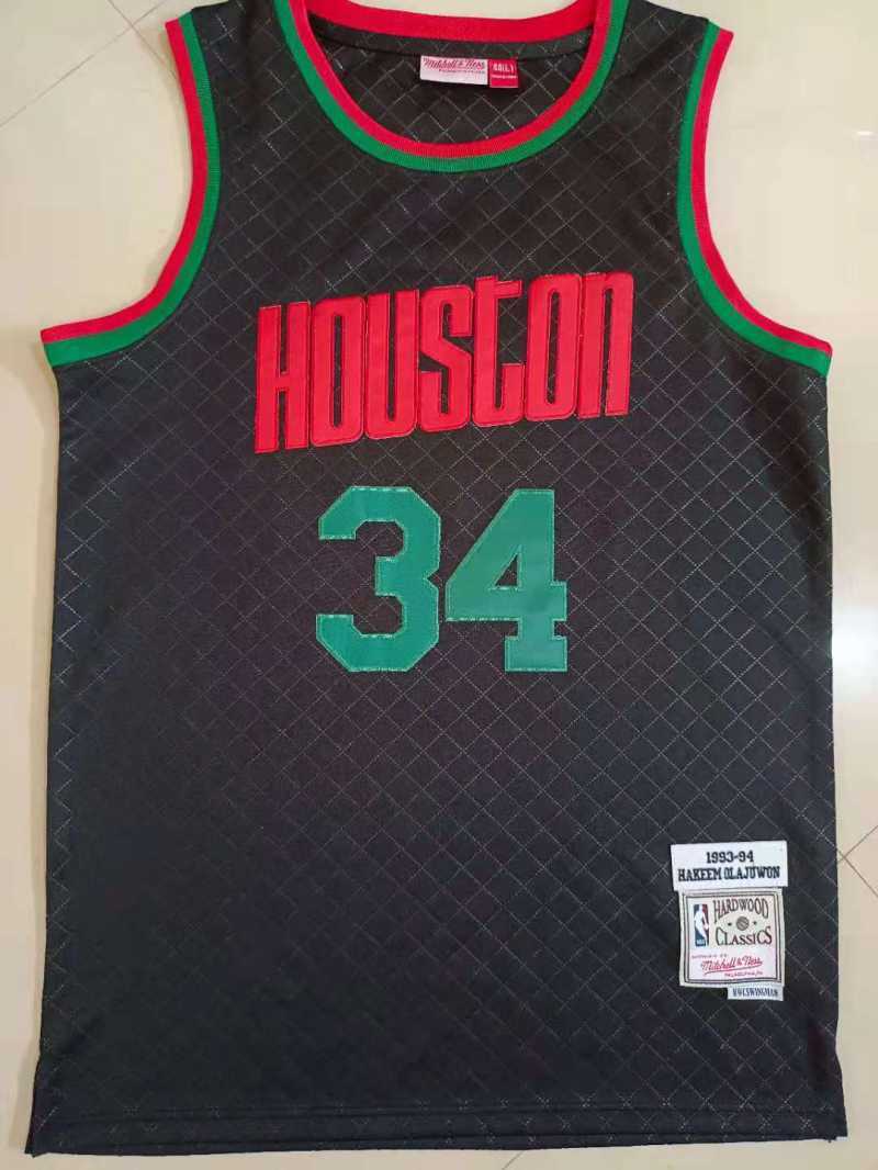 Houston Rockets #34 Hakeem Olajuwon Rockets 34# Black Jersey Style 2