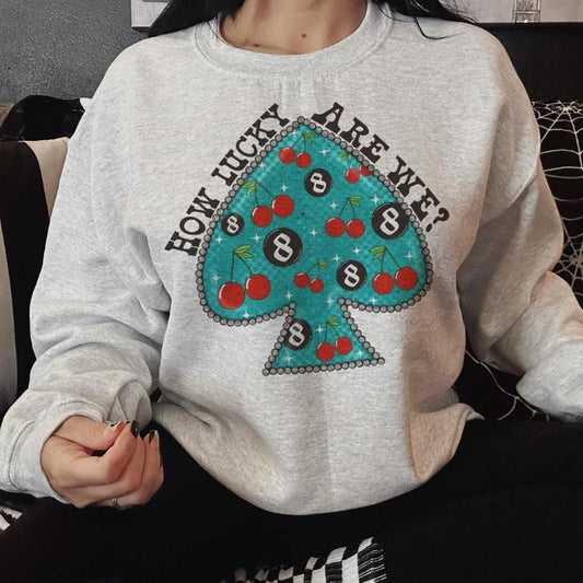 How Lucky Cherry 8 Ball Spade Sweatshirt, Crewneck Sweatshirt cowgirl outfits clothes, western clothing, western outfit...
