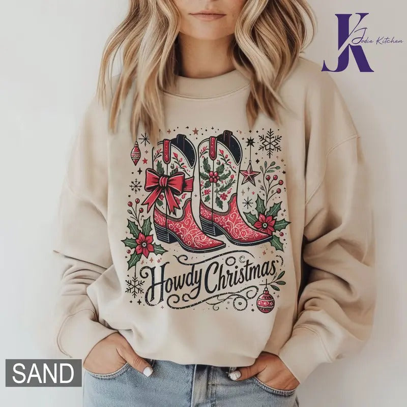 Howdy Christmas Sweatshirt, Western Christmas Shirt, Cowboy Christmas Shirt, Christmas Crewneck, Country Christmas,...