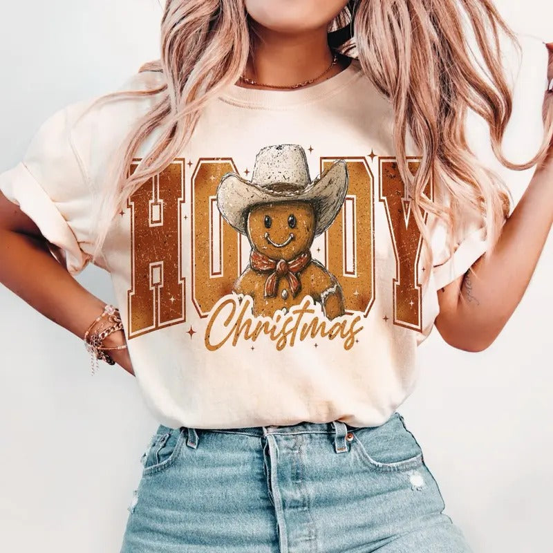 Howdy Chrsitmas Gingerbread Unisex Crewneck Sweatshirt & T-shirt - Cotton Fabric