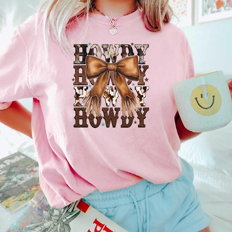 Howdy Country Bow Tshirt, Western Coquette Shirt, Cowgirl Shirt, Cute Country Tshirt, Girly Western shirt, Bow Gift for...