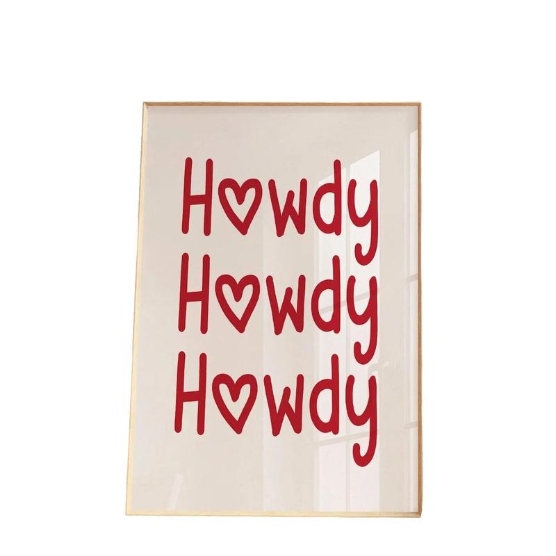 Howdy Poster Print, Retro Western Wall Art, Red Howdy Print, Simple Western Home Decor, Southern Home Decor Wild West...
