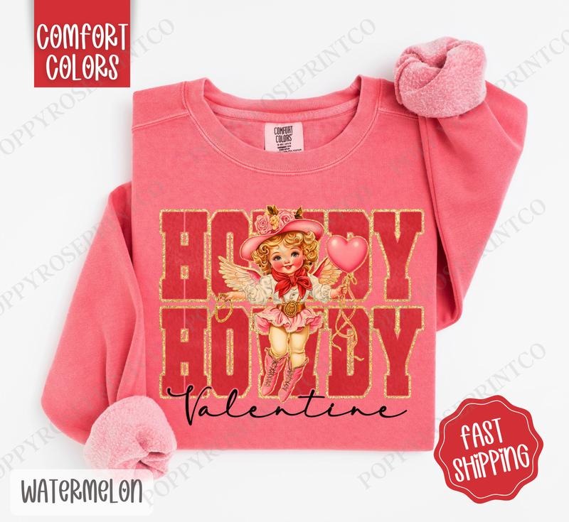 Howdy Valentine Comfort Colors Sweatshirt, Valentine's Day Women's Crewneck, Cute Women's Sweater T-Shirts, Hoodie