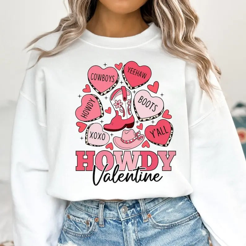 Howdy Valentine Sweatshirt Western Valentines , Conversation Hearts , Retro Valentine , Cowgirl Valentines , T-Shirts, Hoodie