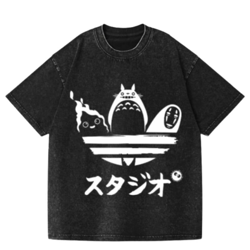 Howl's Moving Castle My Neighbor Totoro Spirited Away Hayao Miyazaki Ghibli Anime Vintage Wash Japanese Design T-Shirt...