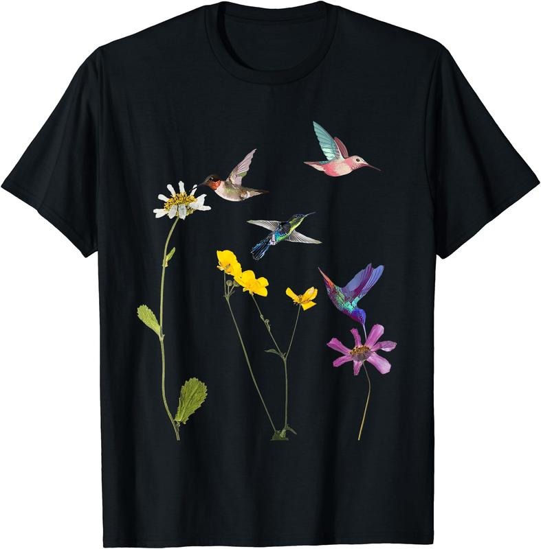 Hummingbird and Flowers T-Shirt | Unisex Cotton Tee Gift, Crewneck, Short Sleeve Hoodie, Sweatshirt | WearSparks.com