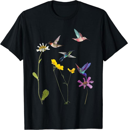 Hummingbird and Flowers T-Shirt | Unisex Cotton Tee Gift, Crewneck, Short Sleeve Hoodie, Sweatshirt | WearSparks.com