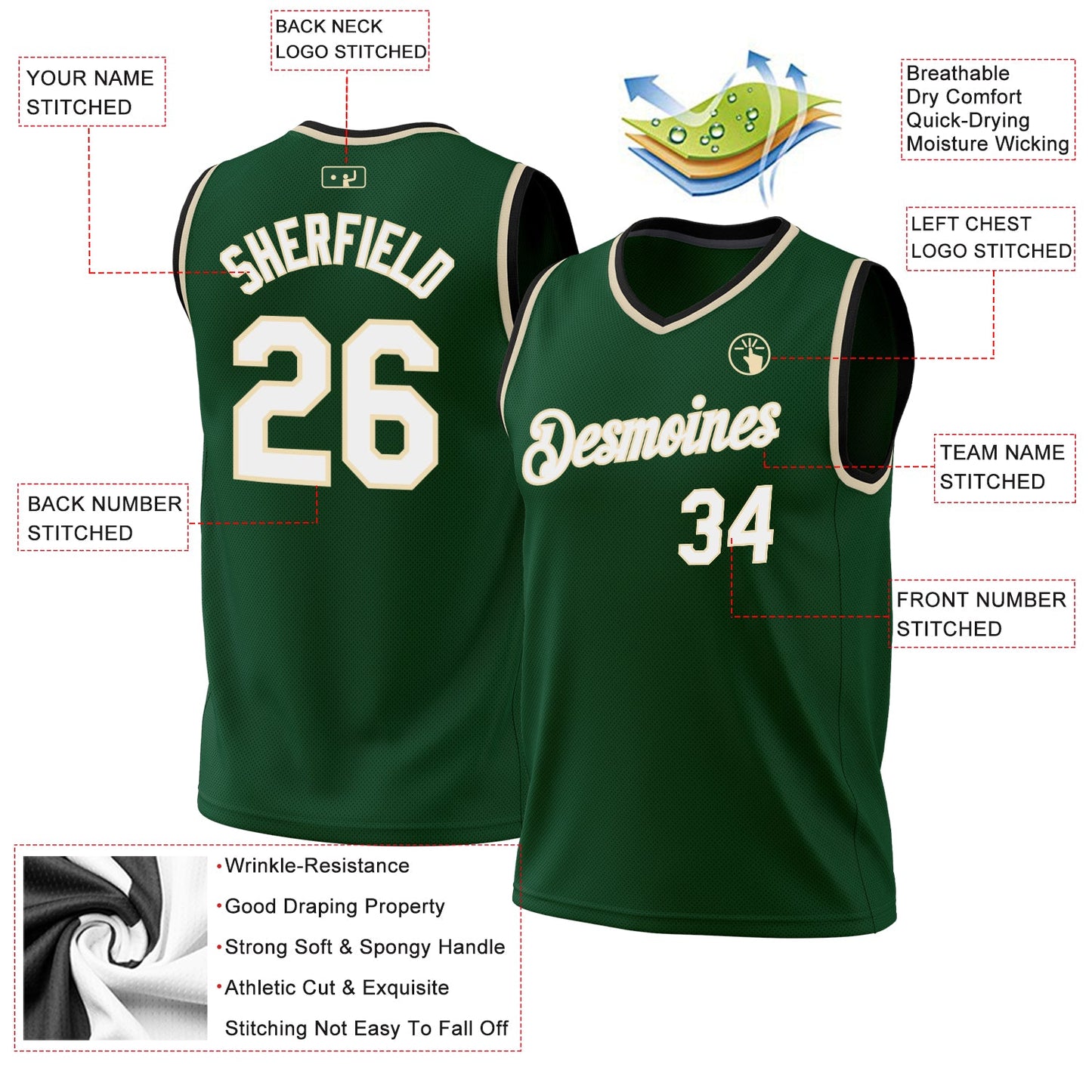 Custom Hunter Green White Cream-Black Authentic Throwback Basketball Jersey T-Shirts, Hoodie, Sweatshirt (Image 3)