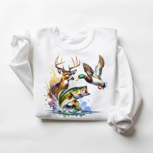 Hunting Buck Deer Duck Fishing Largemouth Bass Fish T-Shirt Unisex Sweatshirt Hoodie Cotton Menswear | WearSparks.com