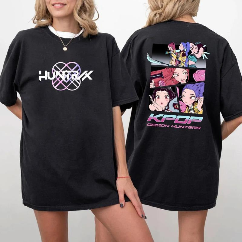 Huntrix Girls 2 Sides Shirt, Huntrix Demon Hunters TShirt, Mira Rumi Zoey Shirt, Demon Hunter Merch, Gift For Kpop Fan,...