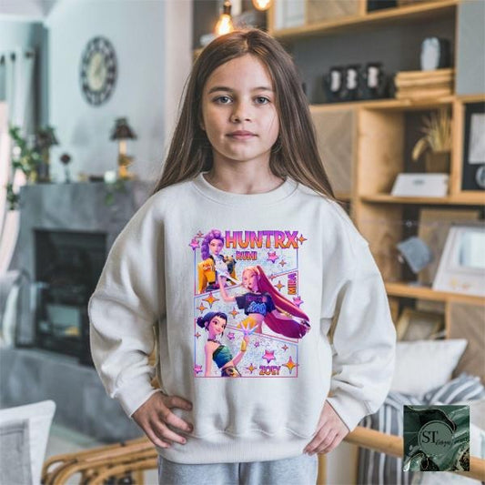 Huntrix Kpop Demon Hunters Kpop Graphic Sweatshirt for Kids & Adults Long Sleeve Colorful Character Design Inspired by...