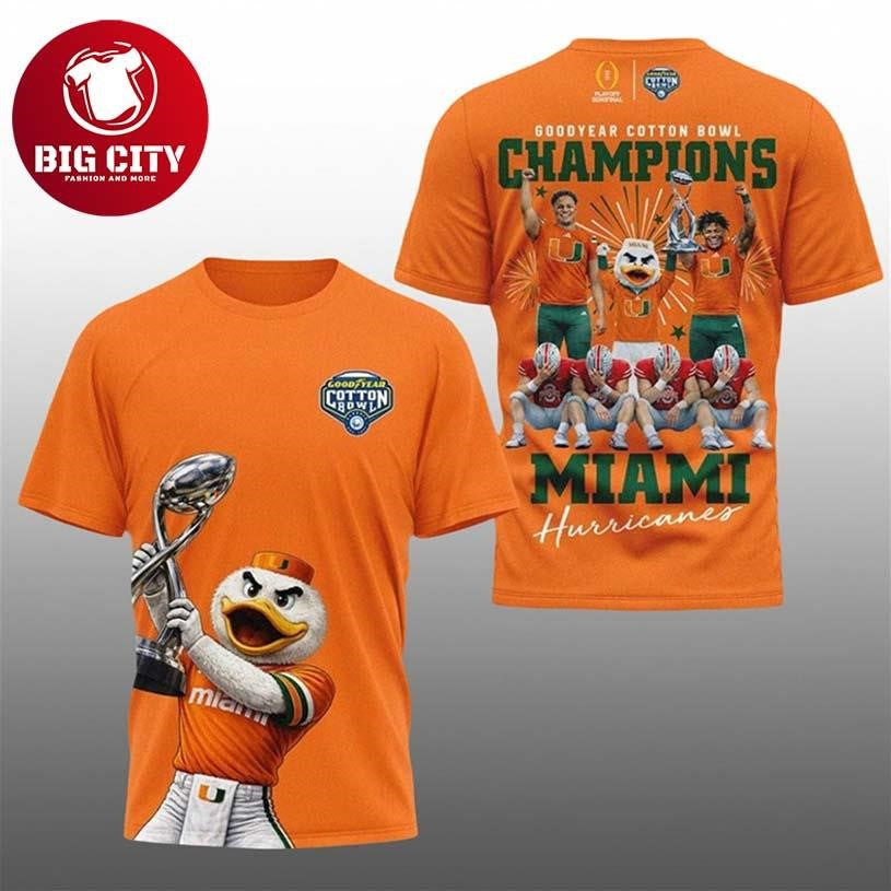 Hurricanes Goodyear Cotton Bowl Champions Mascot Two Sided Shirt