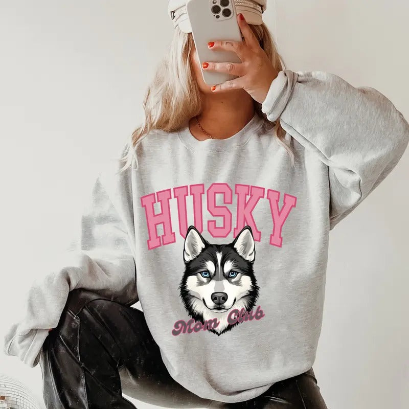 Husky Mom Club Sweatshirt ~ Sweatshirt Unisex Apparel Relaxed Fit Printed in the USA Clothing Womenswear Casual and...