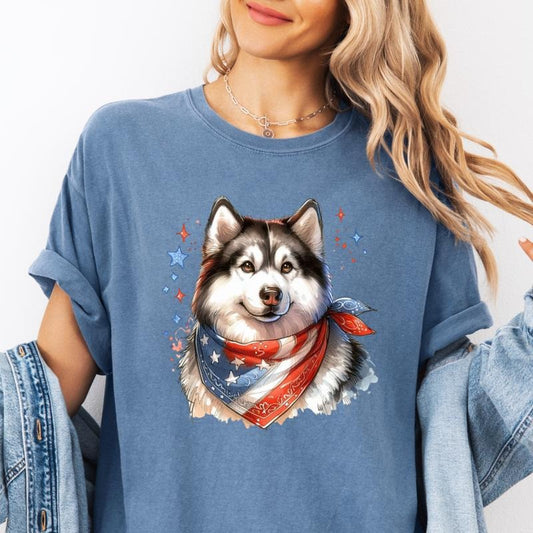 Husky Patriotic Dog Shirt ~ Unisex Apparel Relaxed Fit Printed In The USA Clothing Womenswear Casual Comfort Cotton Top...