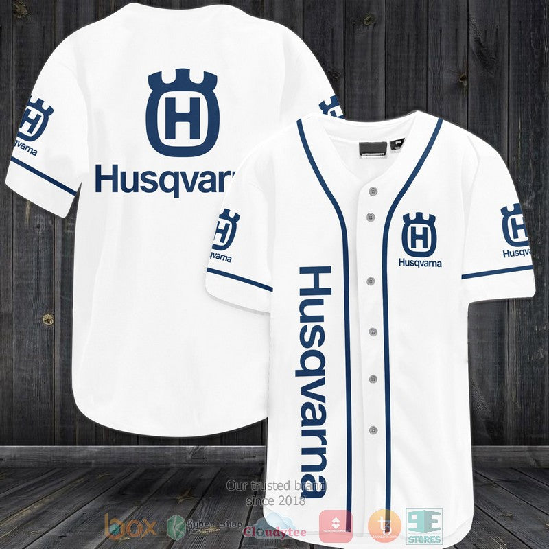 Husqvarna white blue Baseball shirt