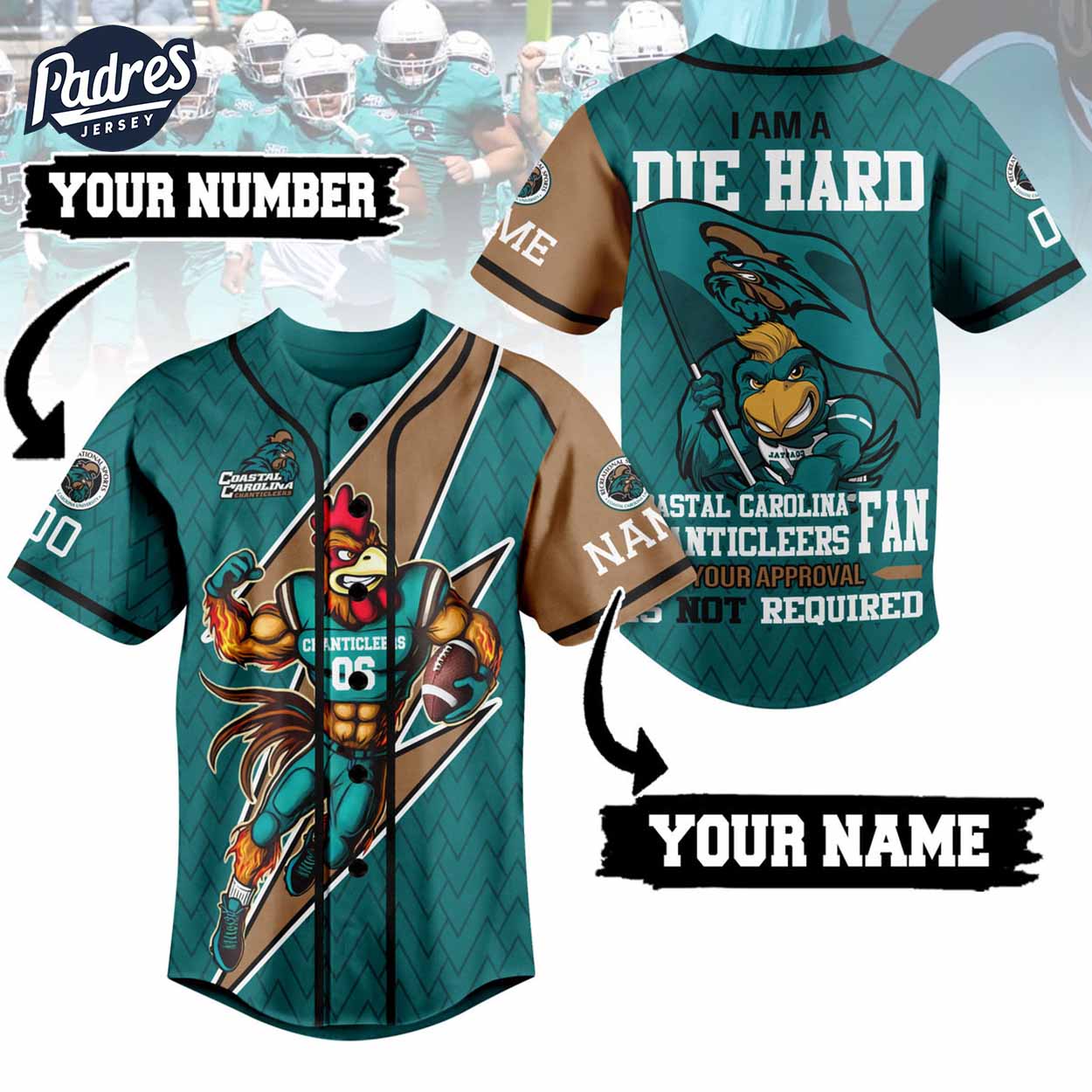 I Am Die Hard Fan Your Approval Is Not Required Coastal Carolina Chanticleers Football Baseball Jersey - Padres... (Image 1)
