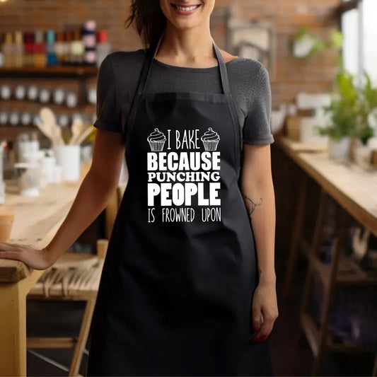 I Bake Because Punching People Is Frowned Upon, Baking Apron, Cooking Lover Gift Apron, Cute Baker Apron, Gift For Chef,...
