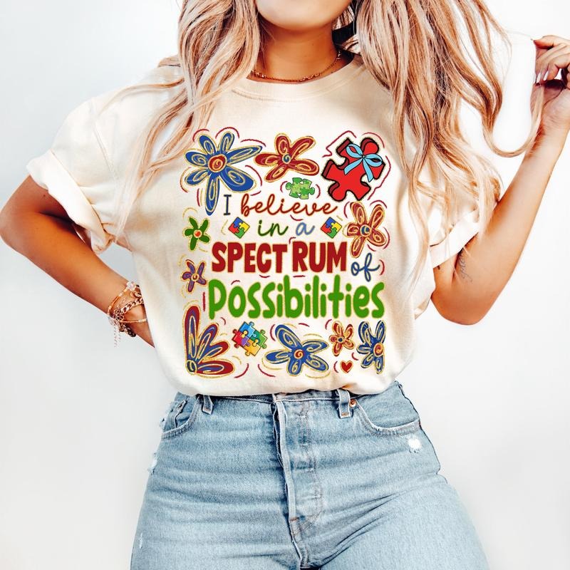 I Believe In A Spectrum Of Possibilities T-Shirt, Boho Autism Awareness Coquette T-Shirt, Retro Autism Bow T-Shirt,...