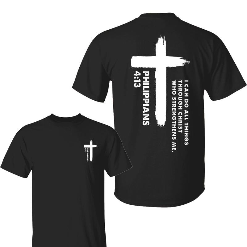 I Can Do All Things Through Christ Cross Print Pullover Shirt, Philippians 413 Shirt, Jesus Tee, Christian Cross Crewneck...