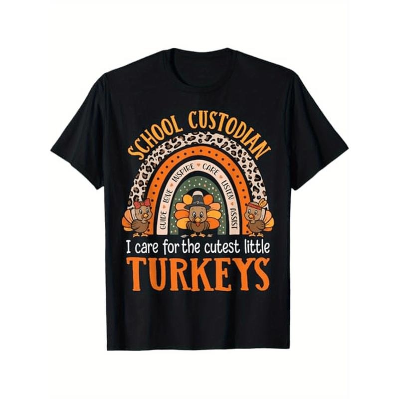 I Care For The Cutest Turkeys Thanksgiving School Custodian, 100% Cotton, Halloween Thanksgiving Christmas Gifts for Men...