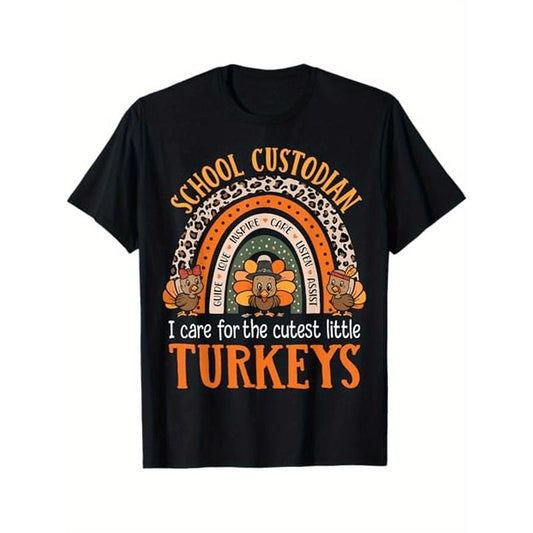 I Care For The Cutest Turkeys Thanksgiving School Custodian, 100% Cotton, Halloween Thanksgiving Christmas Gifts for Men...