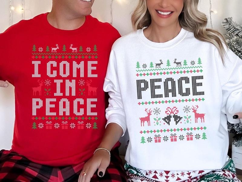 I Come In Peace Sweatshirt, Christmas Peace Sweater, Christmas Couple Gift, Sarcastic Ugly Christmas Shirt, Long Sleeve...