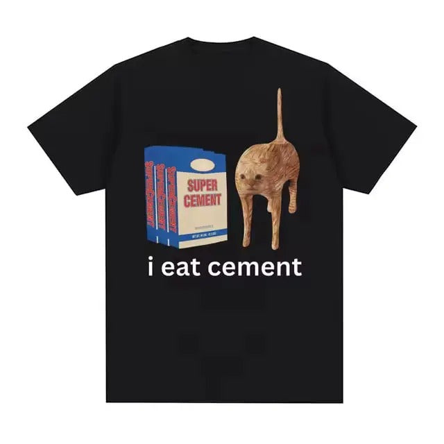 I Eat Cement Cursed Cat Funny Meme Vintage Graphic T Shirt Men Women's Fashion Humor Short Sleeve T Shirts Male High...