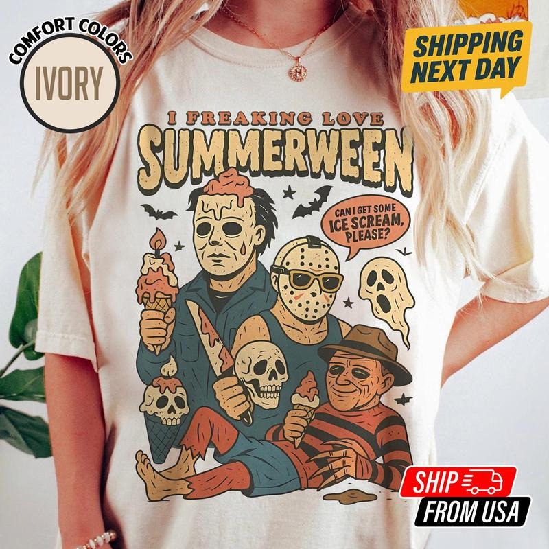 I Freaking Love Summerween Shirt, Summerween Shirt, Halloween Summer Camp 80's Poster Graphic Tee, Spooky Summer Hoodie,...
