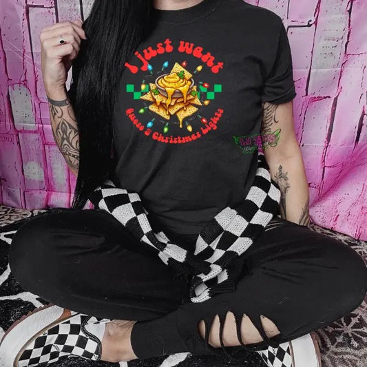 "I Just Want Queso & Christmas Lights" Crewneck Sweatshirt, T Shirt, or Hoodie Aesthetic Pullover | Alt Style, Unisex...