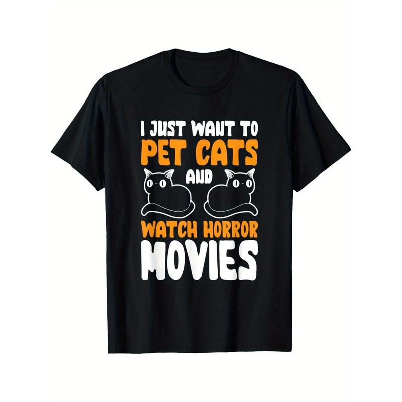 I Just Want To Pet Cats T-Shirt Men's Crew Neck Fashionable Short Sleeve Sports T-shirt, Comfortable And Versatile,...