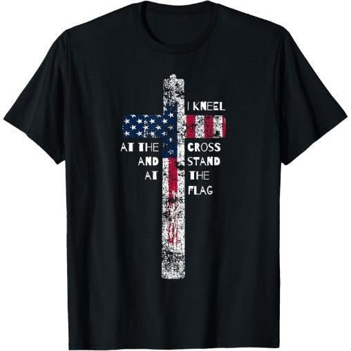 I Kneel at the Cross and Stand at the Flag Men Women Short Sleeve T-Shirt Made in USA Hoodie, Sweatshirt | WearSparks.com