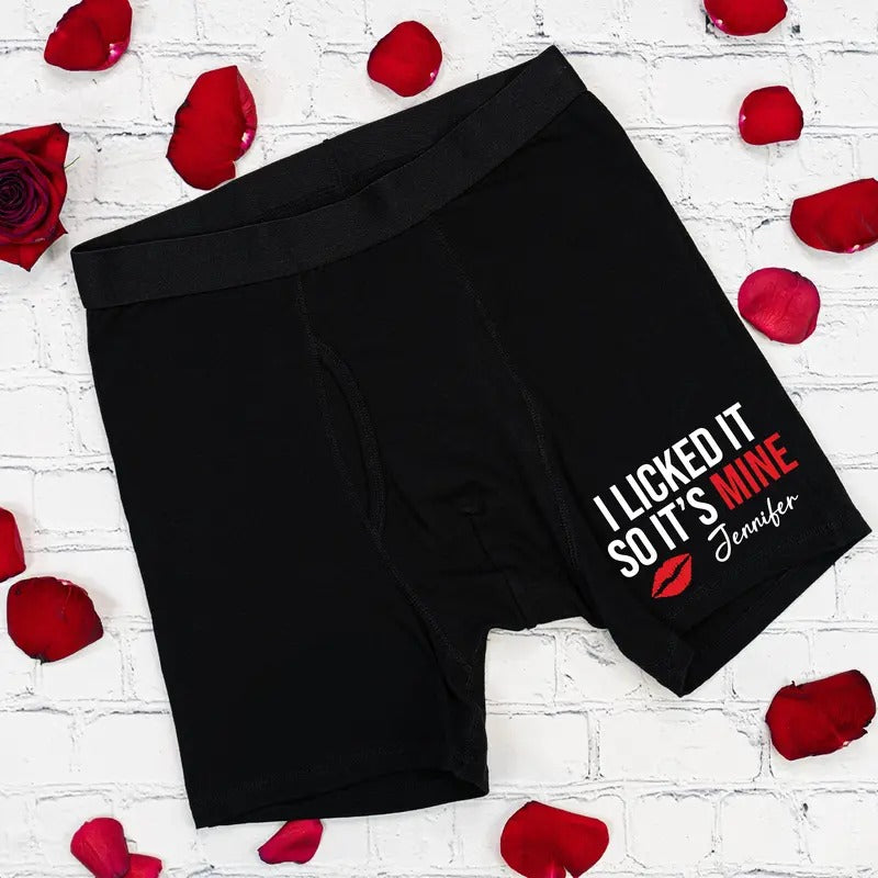 I Licked It So Its Mine Custom Name Boxer, Funny Saying Men's Underwear, Birthday Gift For Husband, Valentine's Day Gift...