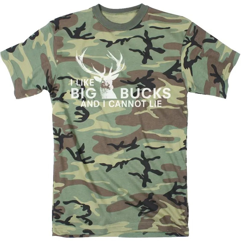 I Like Big Bucks and I Cannot Lie Youth Camo T Shirt Funny Hunting Tee Funny T Shirts Funny Hunting Short Sleeve Novelty...