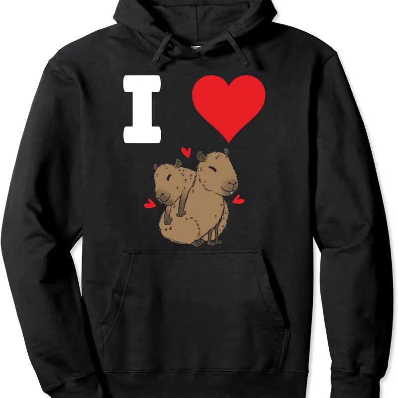 I Love Capybara Pullover Hoodie | Unisex Hooded Sweatshirt T-Shirts | WearSparks.com