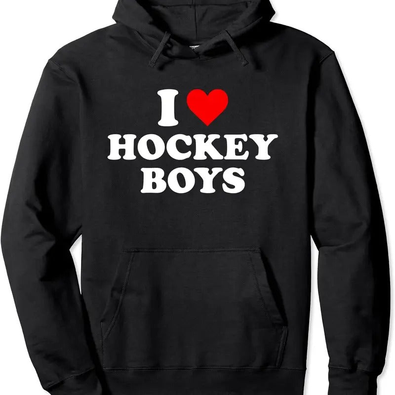 I Love Hockey Boys Pullover Hoodie | Unisex Hooded Sweatshirt T-Shirts | WearSparks.com
