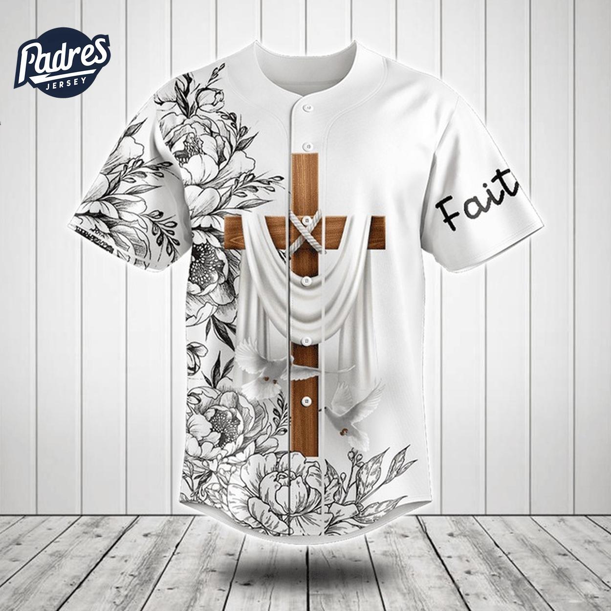 I Love Jesus Flower Black And White Baseball Jersey Style - Padres Jersey Oasis: Elevate Your Baseball Style... (Image 1)
