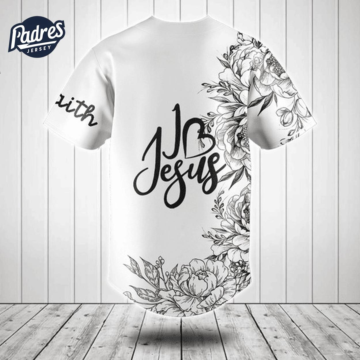 I Love Jesus Flower Black And White Baseball Jersey Style - Padres Jersey Oasis: Elevate Your Baseball Style... (Image 2)