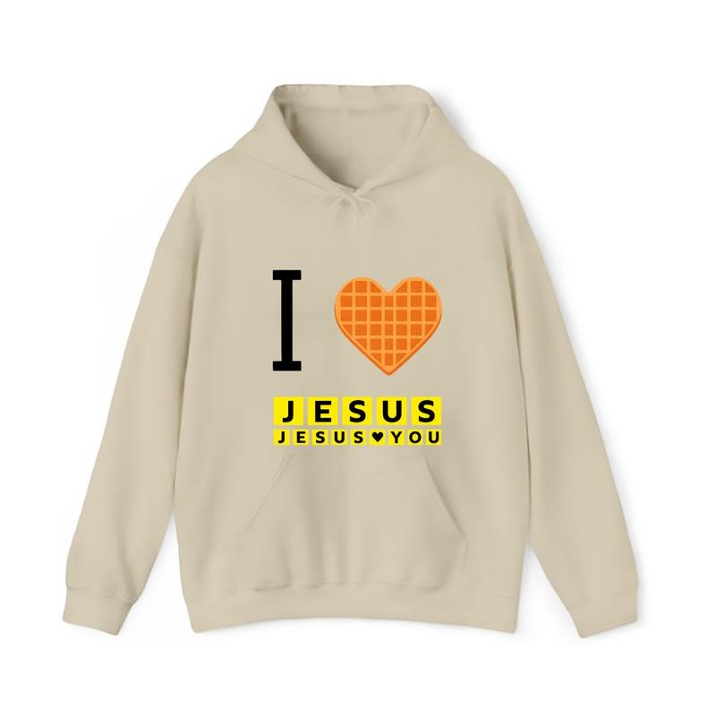 I Love Jesus Waffle Heart Funny Christian Breakfast Hoodie - Sweatshirt