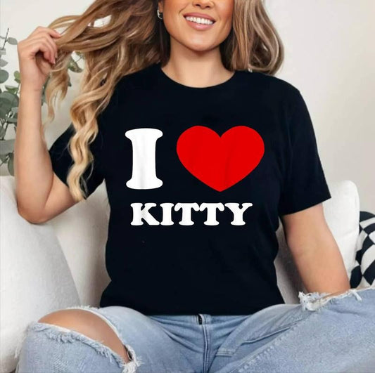 I Love Kitty I Heart Kitty Funny Kitty T-Shirt | Cotton 100%, Crewneck, Top Womenswear Hoodie, Sweatshirt | WearSparks.com