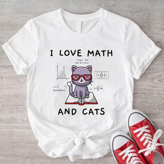 I Love Math And Cats T-Shirt, Math Teacher Bday Gift Shirt, Unisex Cat Lover Gift Tee, Cat Owner Mathematics Shirt....