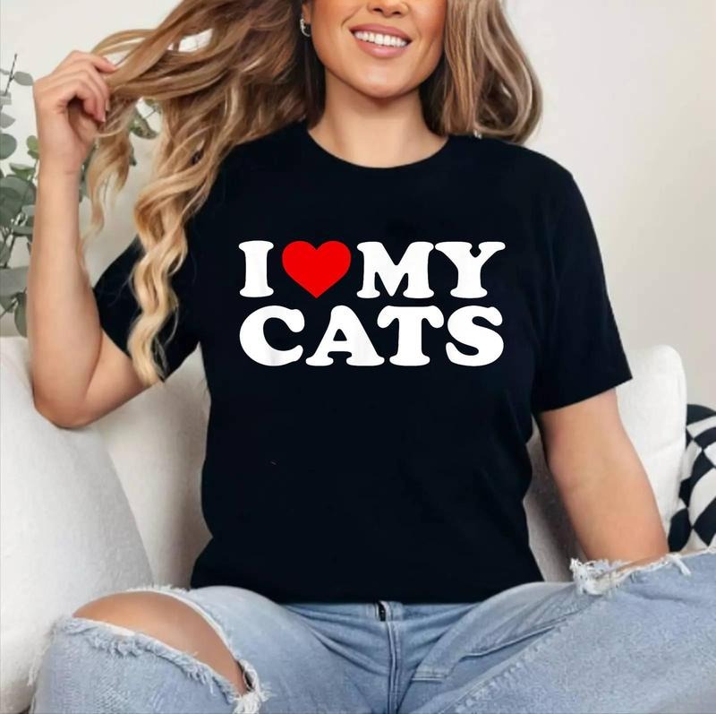 I Love My Cats T Shirt with Heart T-Shirt | Cotton 100%, Crewneck, Top Womenswear Hoodie, Sweatshirt | WearSparks.com