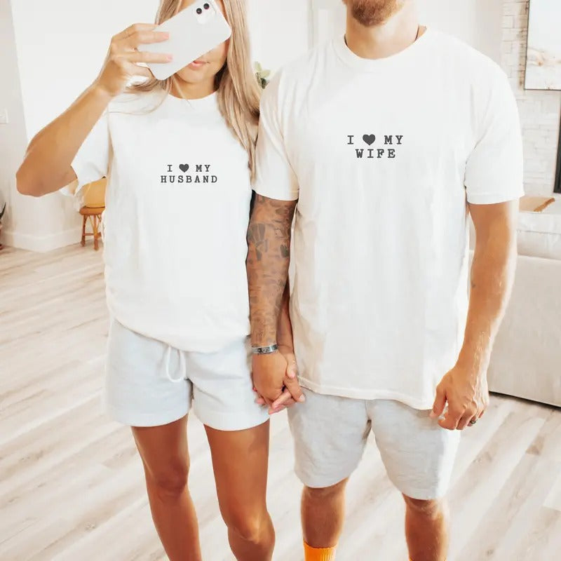 I Love My Wife Husband Custom Honeymoon Gift for Couple Unisex Shirt, Personalized Matching Couple Shirt Valentines Gift...