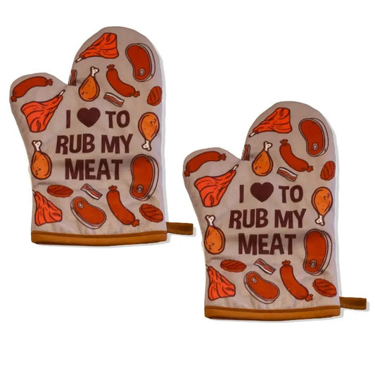 I Love to Rub My Meat Funny Baking Grilling BBQ Graphic Novelty Kitchen Glove Funny Graphic Kitchenwear Funny Food ...