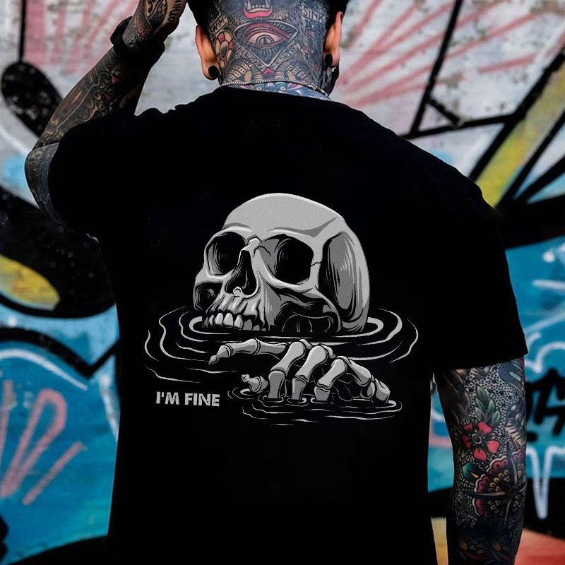 I'M FINE Drowning Skull Black Print T-Shirt Hoodie, Sweatshirt | WearSparks.com