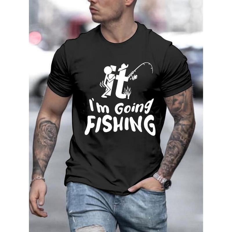 I'M GOING FISHING Print Short Sleeve Casual T-shirt Men's Comfy Summer Outfit Made in USA Hoodie, Sweatshirt | WearSparks.com