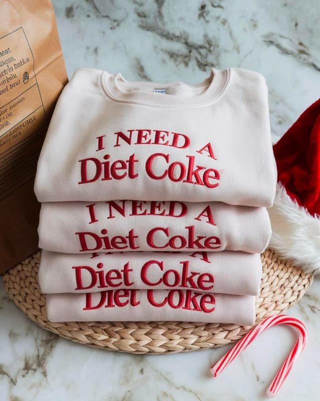 I NEED A DIET COKE Embroidered Crewneck, Custom Text Embroidery Cozy Unisex Shirt, Funny Soda Lover Sweater, Coke Lover...