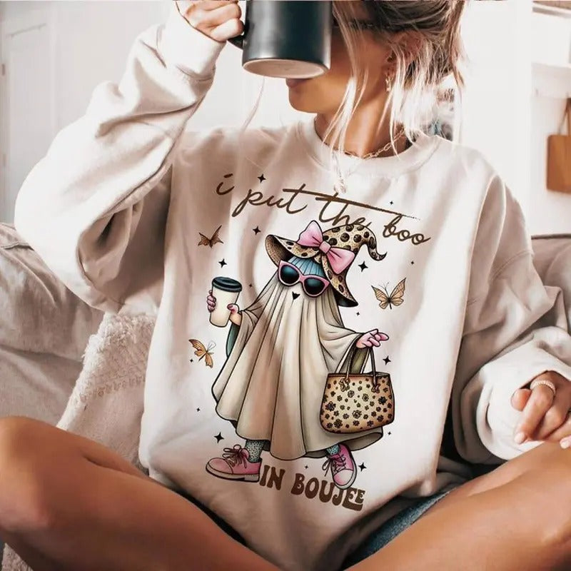 I Put The Boo In Boujee Ghost T-Shirt Halloween Ghost Sublimation Girly Halloween Shirt Sweatshirt Sweater Hoodie Fall...