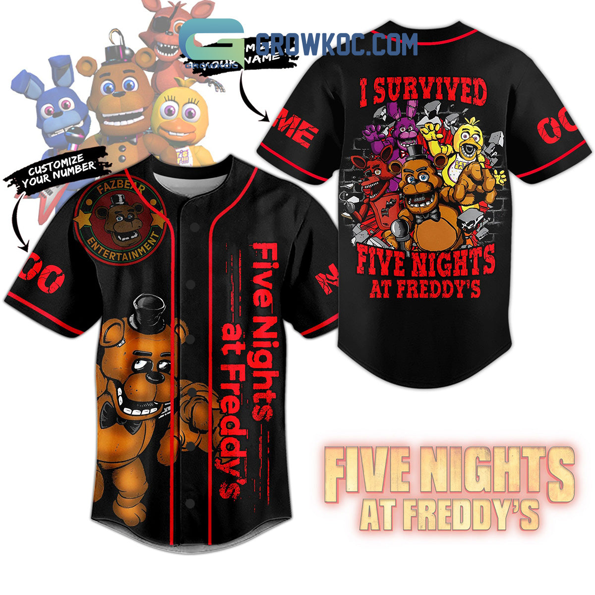 I Survived Five Nights At Freddy_s Horror Video Game Custom Name Baseball Jersey