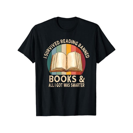 "I Survived Reading Banned Books" T-Shirt, 100% Cotton, Adult Casual Crew Neck, Short Sleeve, All-Season, Black Printed...