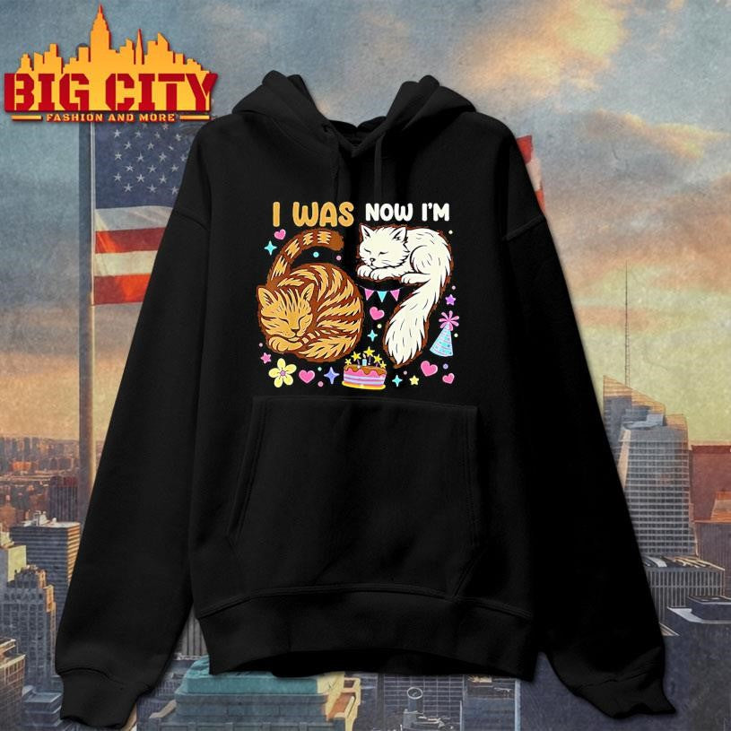 I Was 6 Now Im 7 Birthday 7 Years Old Birthday Funny Cats Shirt